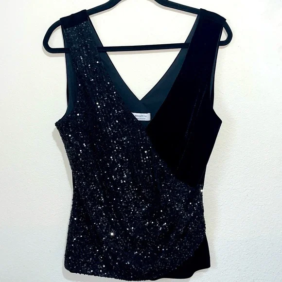 Bailey 44 Eva Sequin Velvet Surplice Wrap Tank Top Large Black Sparkly Sexy - Picture 10 of 16